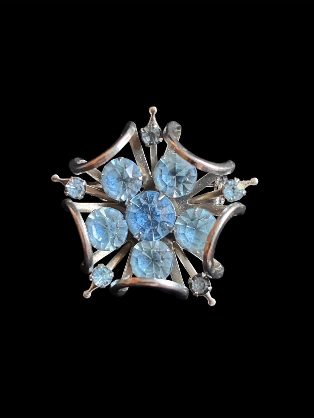 Vintage Blue Crystal Floral Brooch - Unbranded